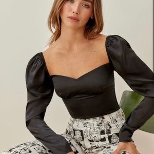 Size 2 Reformation Black Silk Blouse